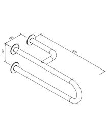 Pevné madlo pre osoby so zdravotným postihnutím, 3-podperné pravé, 600 mm, biela oceľ