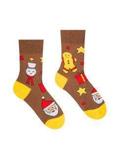 Veselé ponožky "Vianočný čas je Christmas time" - hnedé detské