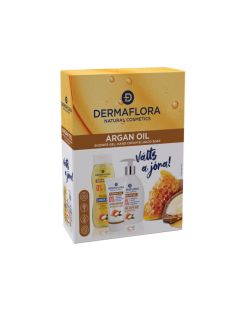 Darčeková sada Dermaflora 0% (tekuté mydlo + krém na ruky + sprchový gél) s arganovým olejom