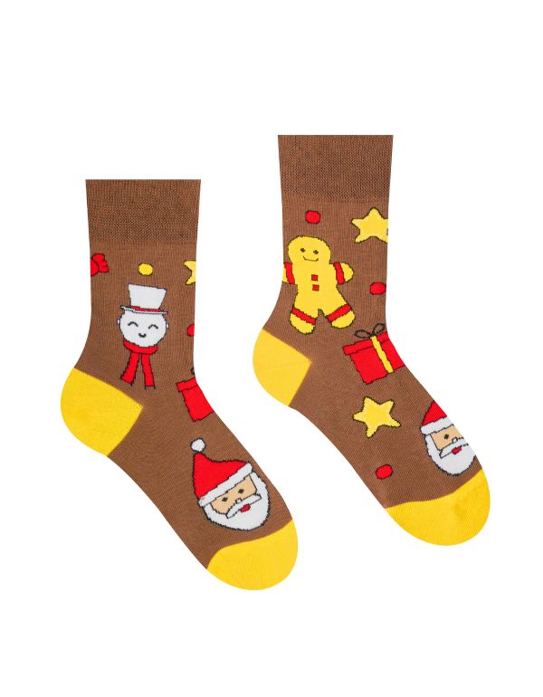 Veselé ponožky "Vianočný čas je Christmas time" - hnedé detské