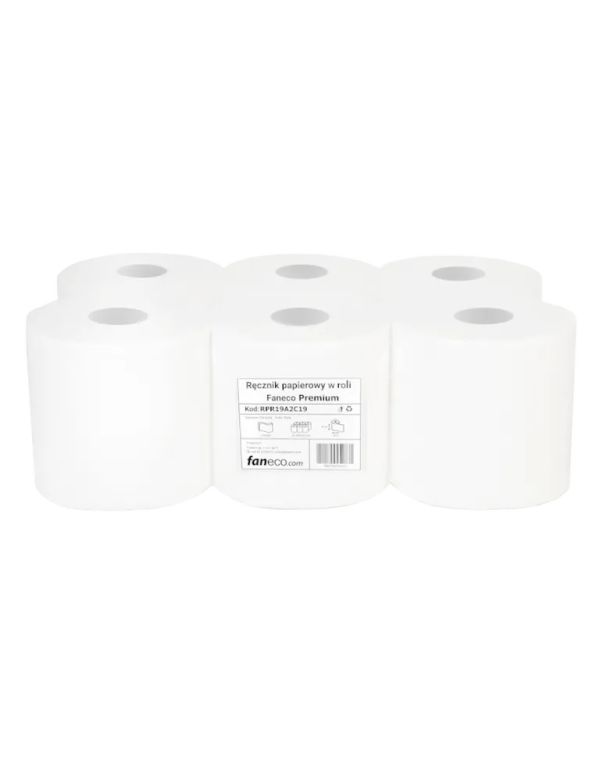 JUMBO papírtörlő tekercsben Faneco Premium, 2 rétegű, fehér cellulóz, 6 db.