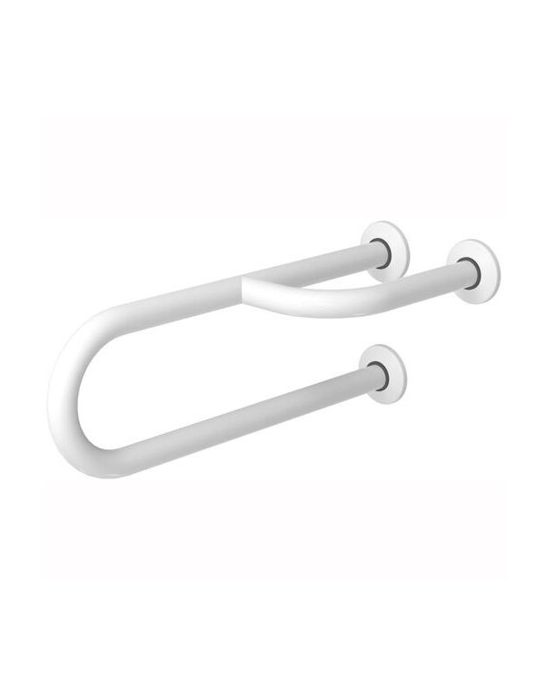 Pevné madlo pre osoby so zdravotným postihnutím, 3-podperné pravé, 600 mm, biela oceľ