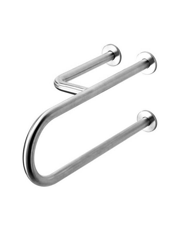 Pevné madlo pre osoby so zdravotným postihnutím, 3-podperné, ľavé, 550 mm, lesklá nehrdzavejúca oceľ