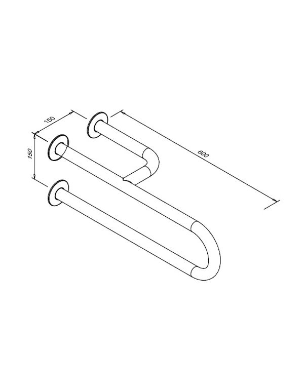 Pevné madlo pre osoby so zdravotným postihnutím, 3-podperné pravé, 600 mm, biela oceľ