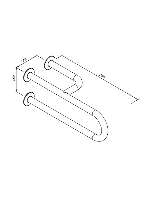 Pevné madlo pre osoby so zdravotným postihnutím, 3-podperné pravé, 550 mm, matná nehrdzavejúca oceľ