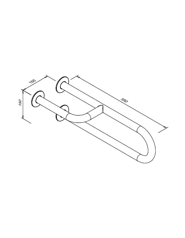 Pevné madlo pre osoby so zdravotným postihnutím, 3-podperné, ľavé, 550 mm, lesklá nehrdzavejúca oceľ