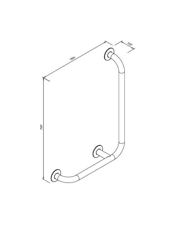 Pravouhlé madlo pre osoby so zdravotným postihnutím 7/5 pravé 90° lesklé z nehrdzavejúcej ocele