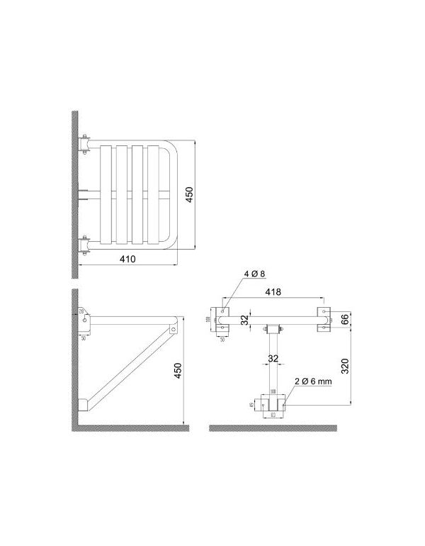 Skladacie sprchové sedadlo s podperami, matná nehrdzavejúca oceľ